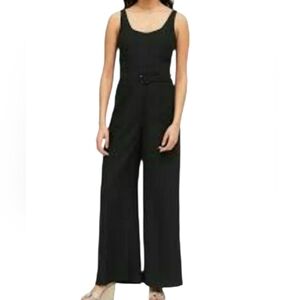 Banana Republic black wide leg sleeveless belted jumpsuit with pockets, back zip